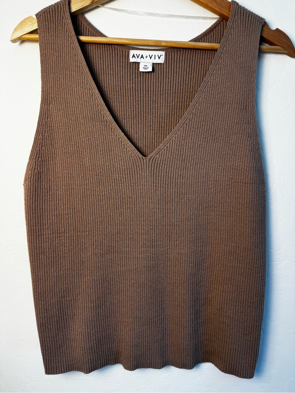 AVA•VIV Ribbed V-Neck Knit Tank Top Y2K XXL